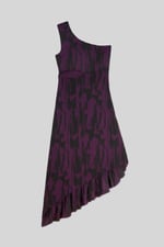 Brush Print One-Shoulder Ruffled Cutout Dress