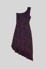 Brush Print One-Shoulder Ruffled Cutout Dress