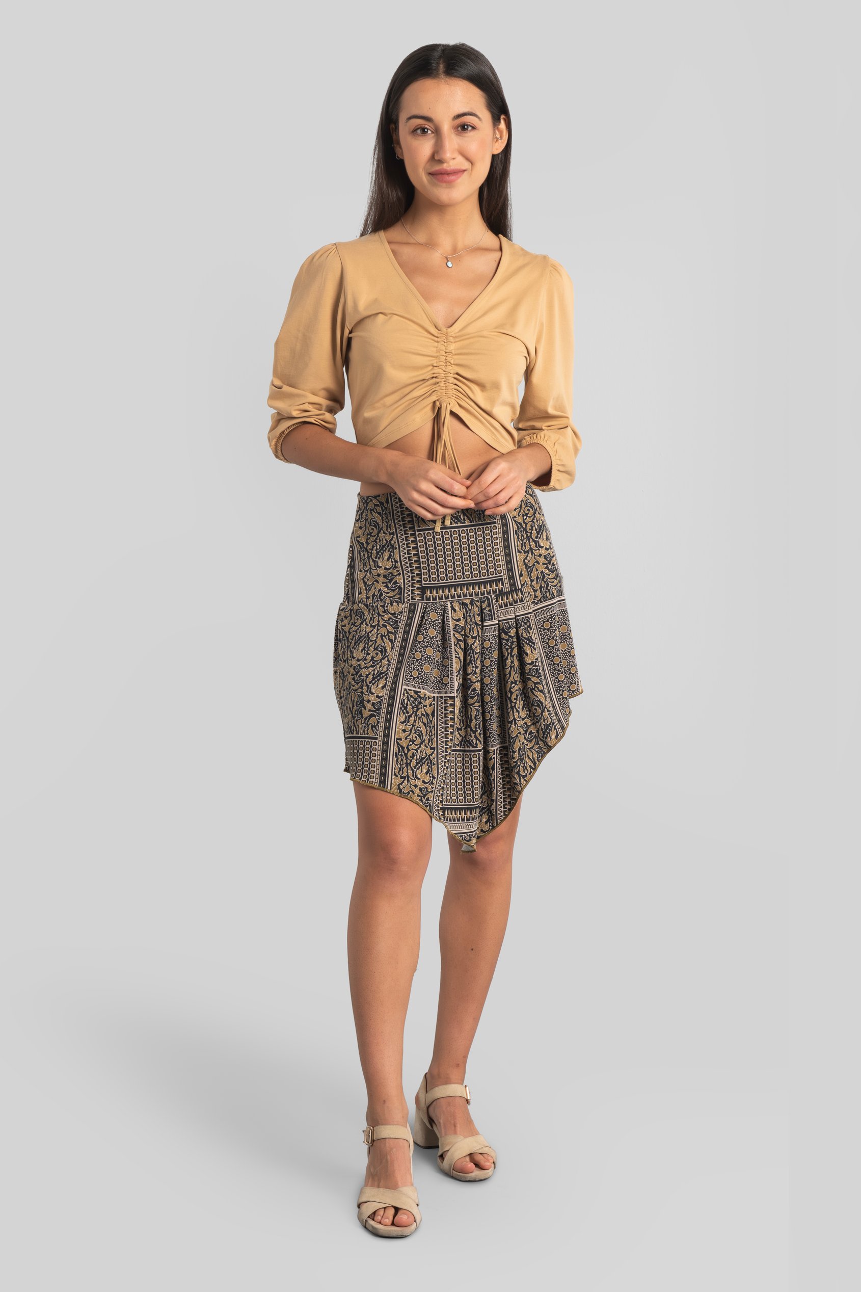 Asymmetric Printed Jersey Mini Skirt