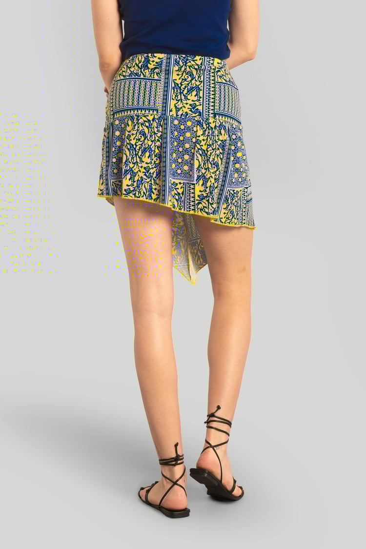 Asymmetric Printed Jersey Mini Skirt