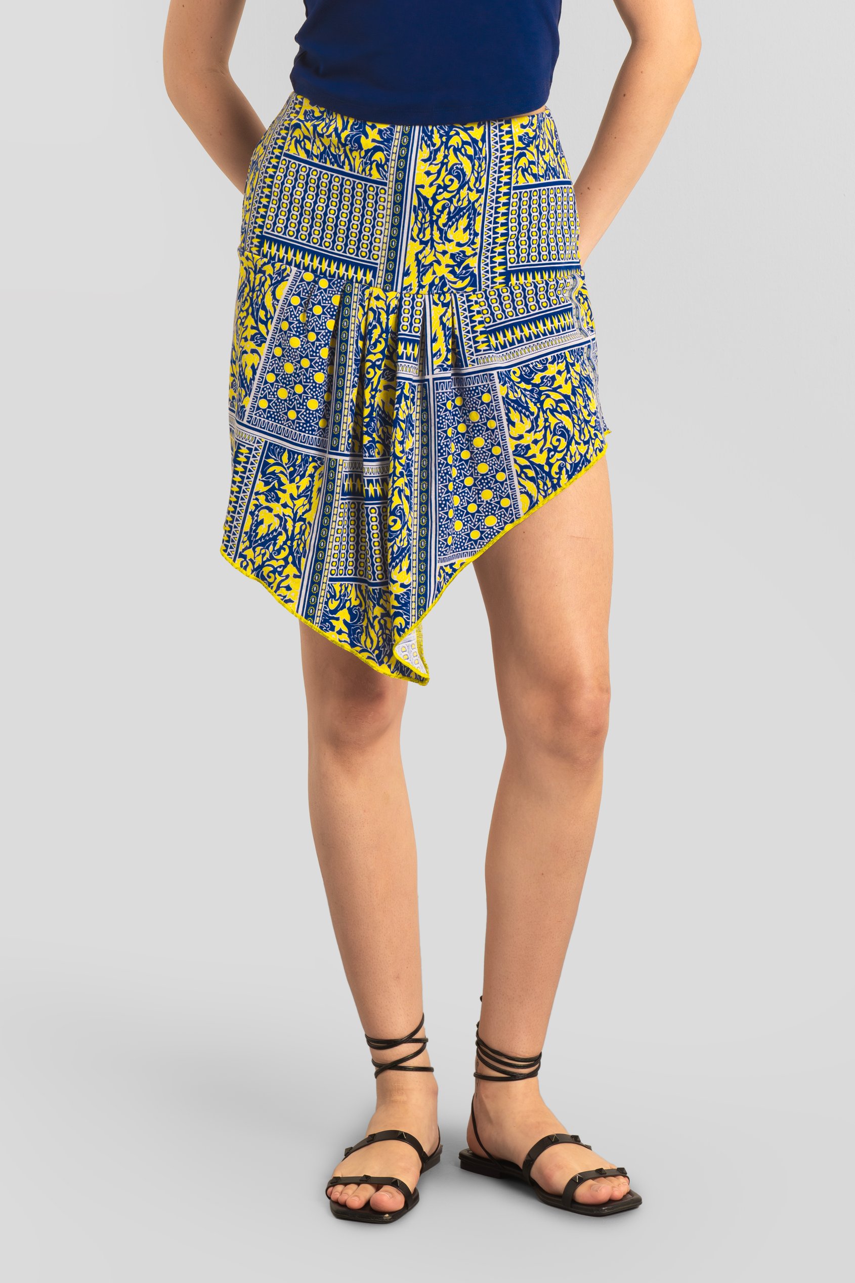 Asymmetric Printed Jersey Mini Skirt