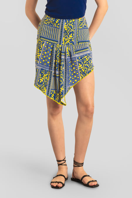 Brown Asymmetric Printed Jersey Mini Skirt