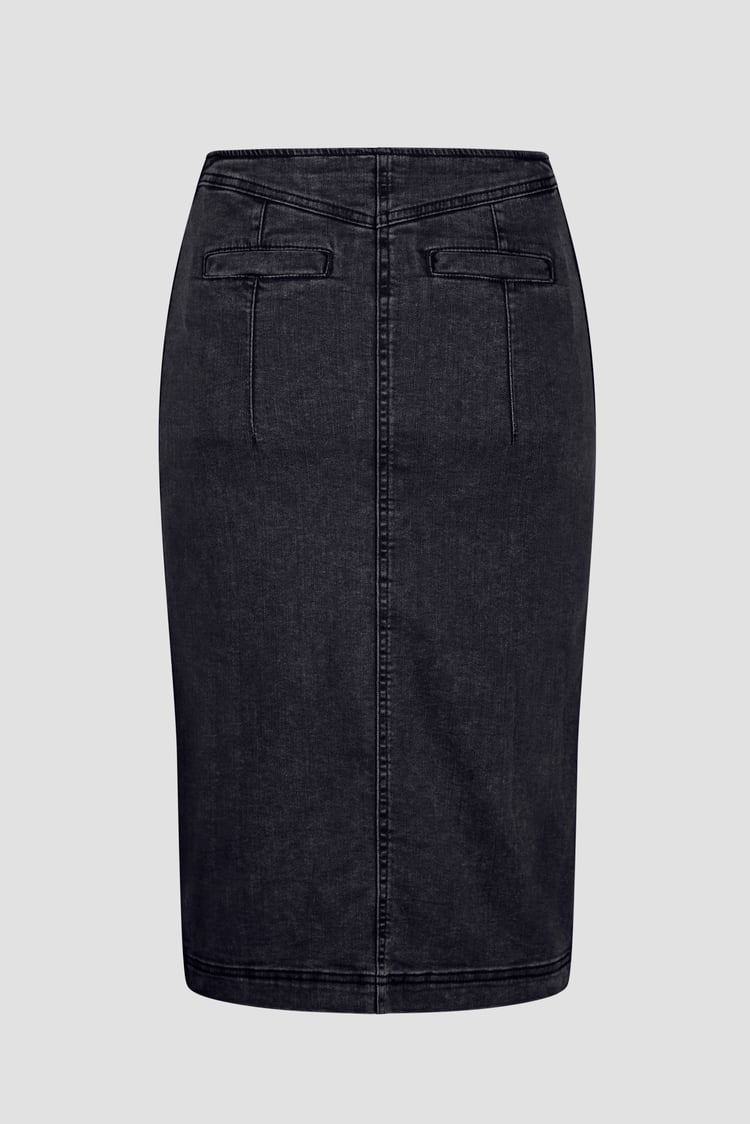 Washed Black Denim Midi Skirt