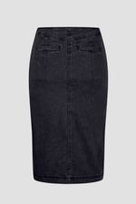 Washed Black Denim Midi Skirt