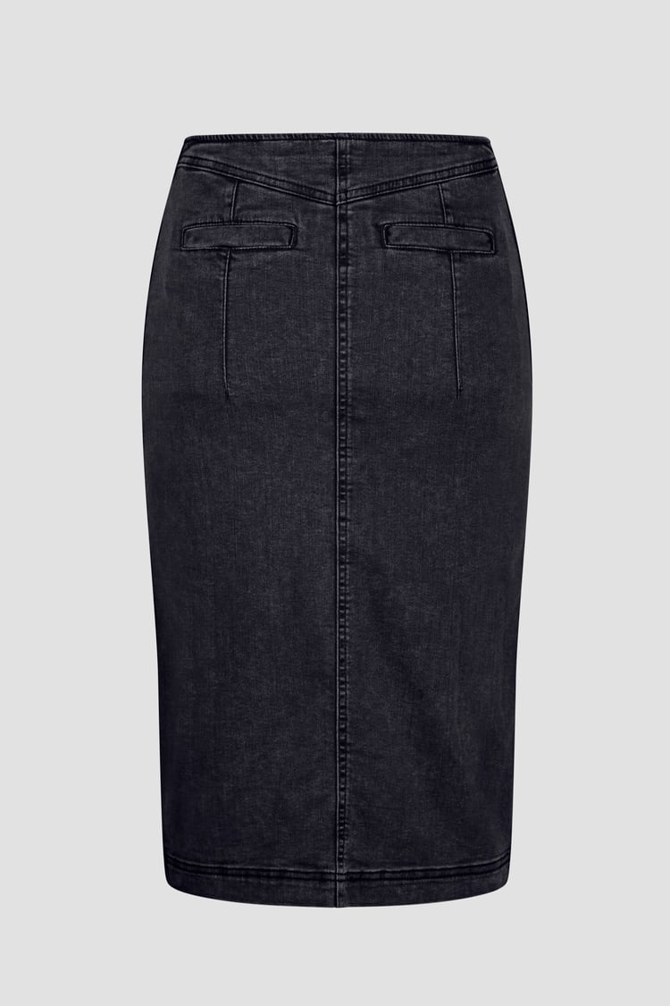 Washed Black Denim Midi Skirt