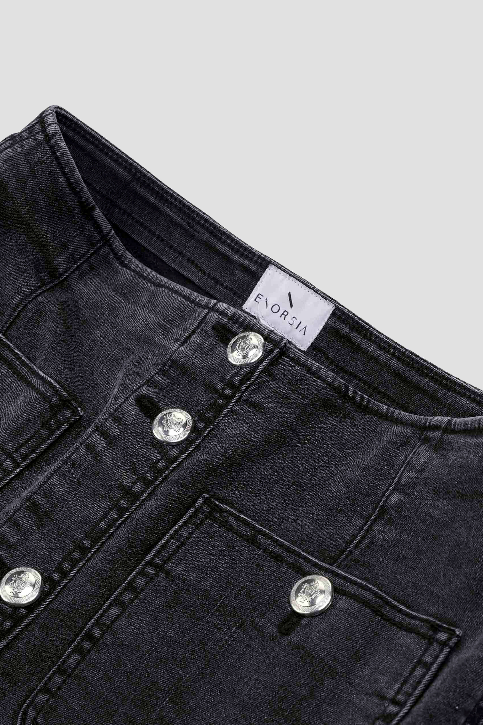 Washed Black Denim Midi Skirt