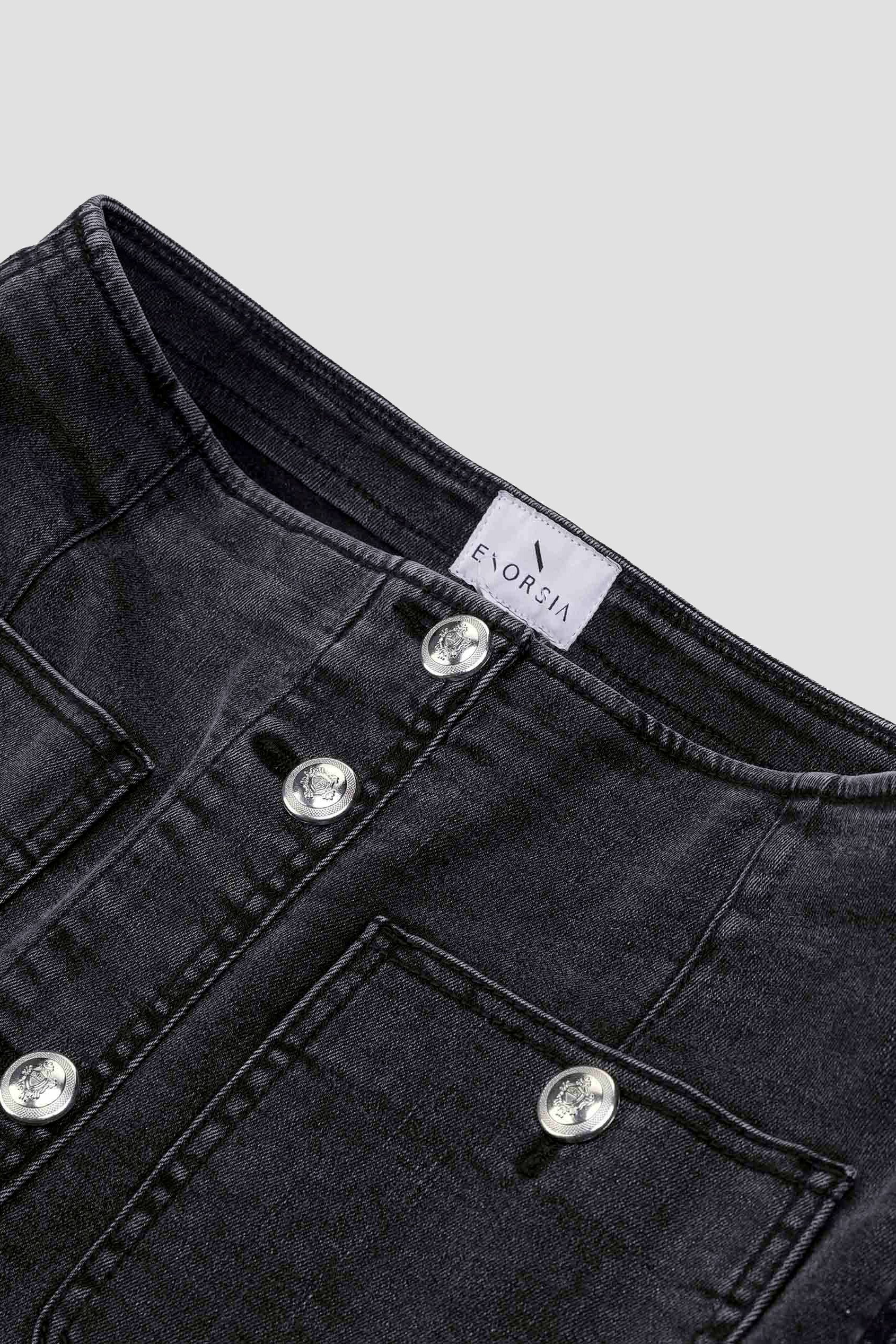 Washed Black Denim Midi Skirt