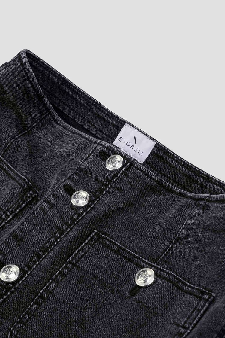 Washed Black Denim Midi Skirt