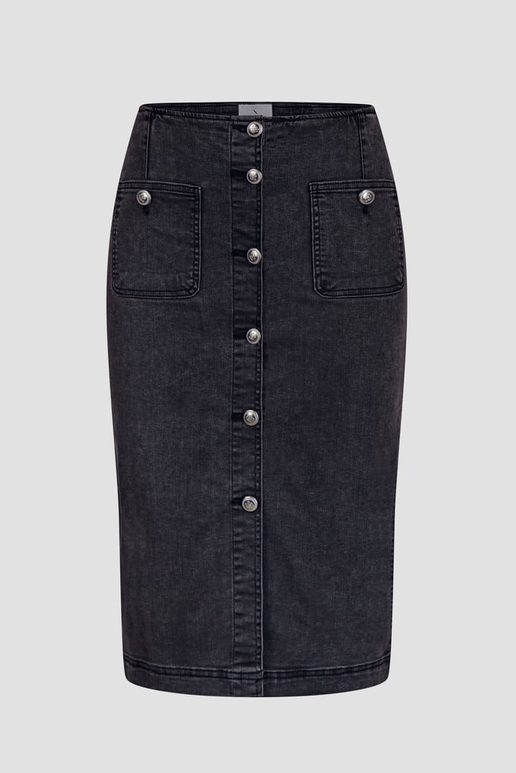 Washed Black Denim Midi Skirt