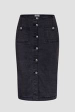 Washed Black Denim Midi Skirt