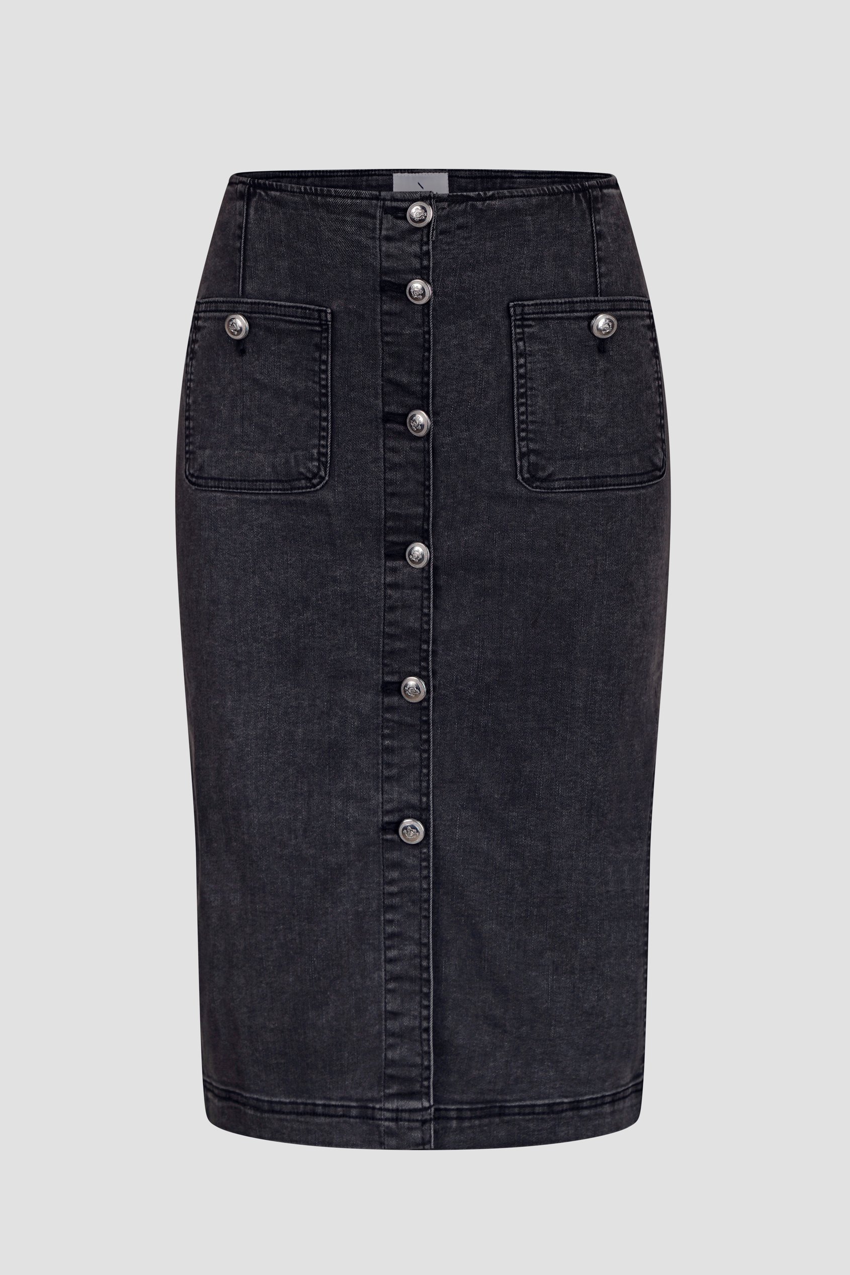 Washed Black Denim Midi Skirt