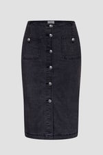 Washed Black Denim Midi Skirt