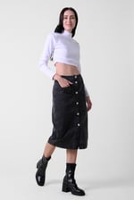 Washed Black Denim Midi Skirt