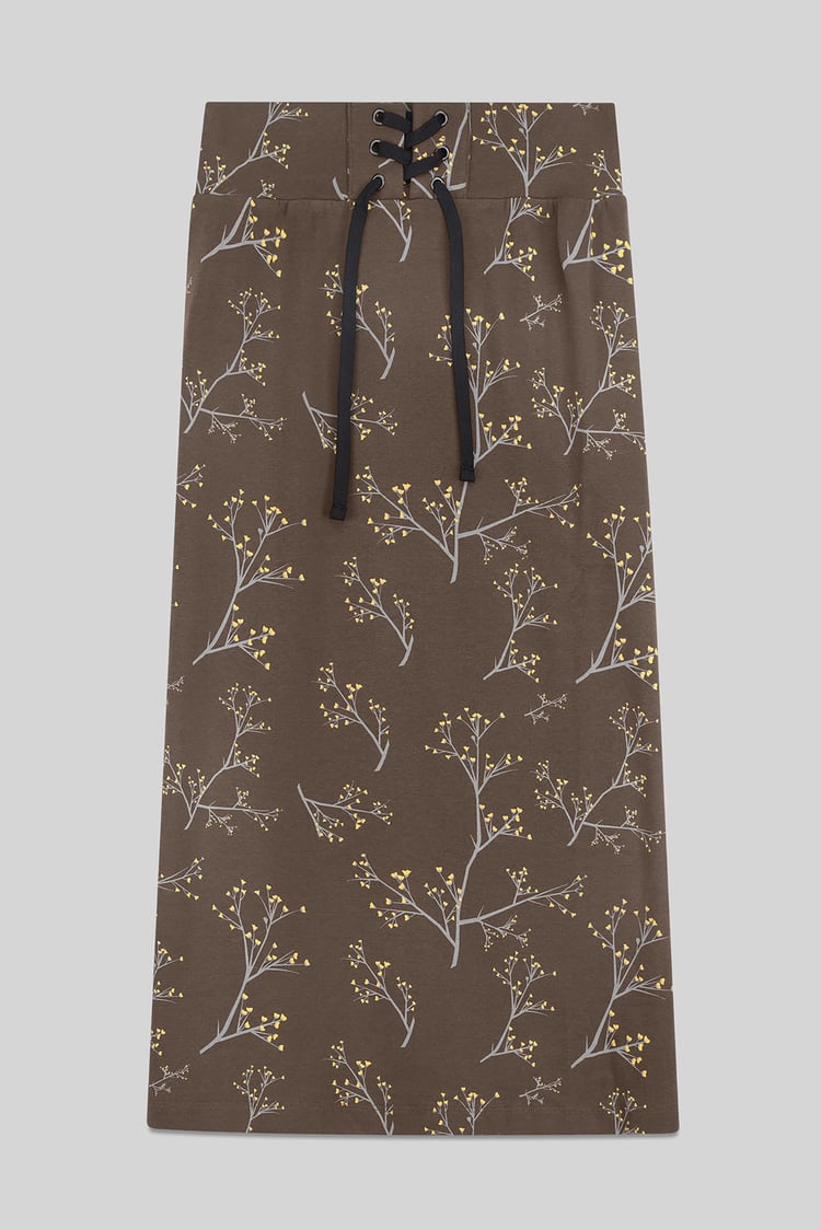 Women High Waist Lace Up A-Line Midi Skirt