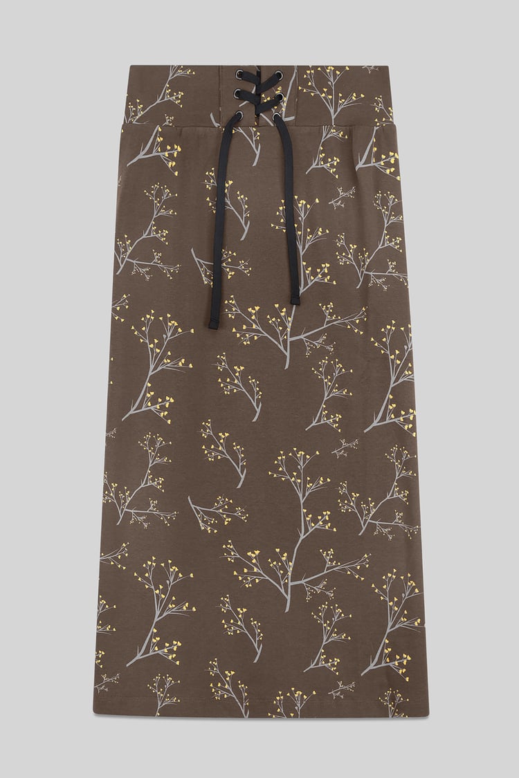 Women High Waist Lace Up A-Line Midi Skirt