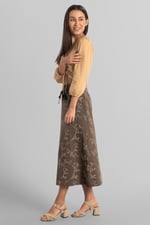 Women High Waist Lace Up A-Line Midi Skirt