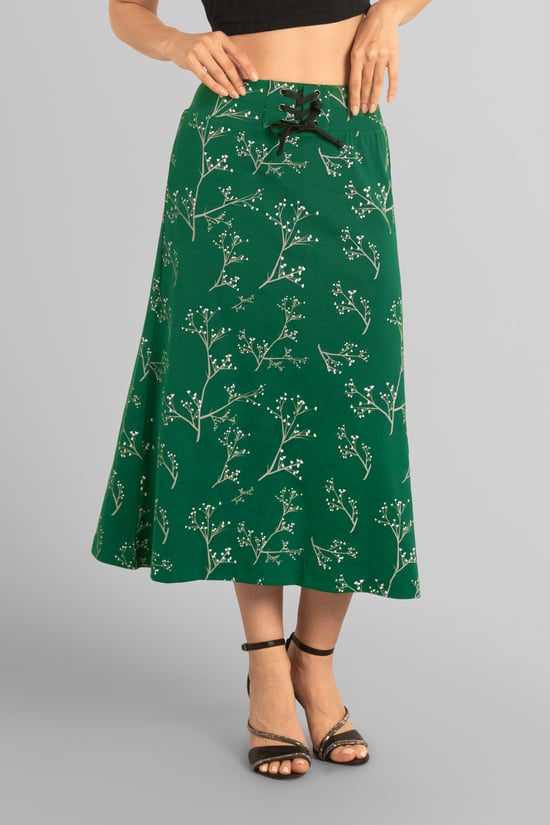 Women High Waist Lace Up A-Line Midi Skirt