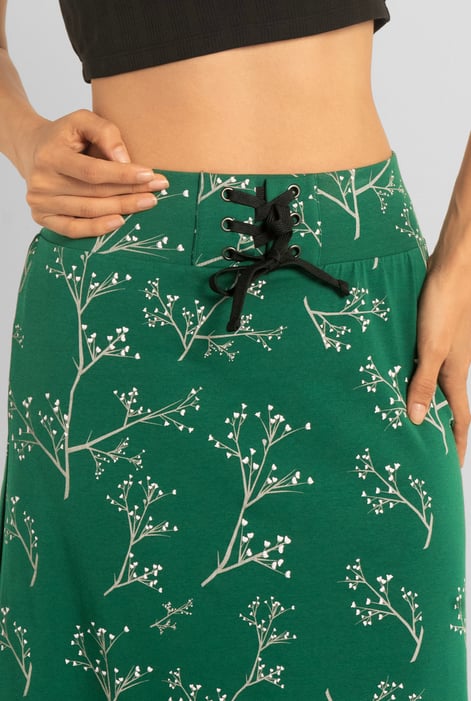 Women Green High Waist Lace Up A-Line Midi Skirt