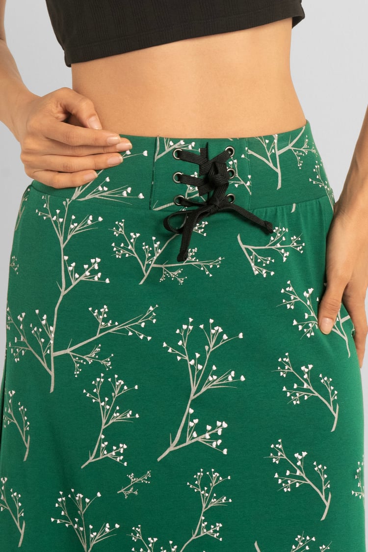 Women High Waist Lace Up A-Line Midi Skirt