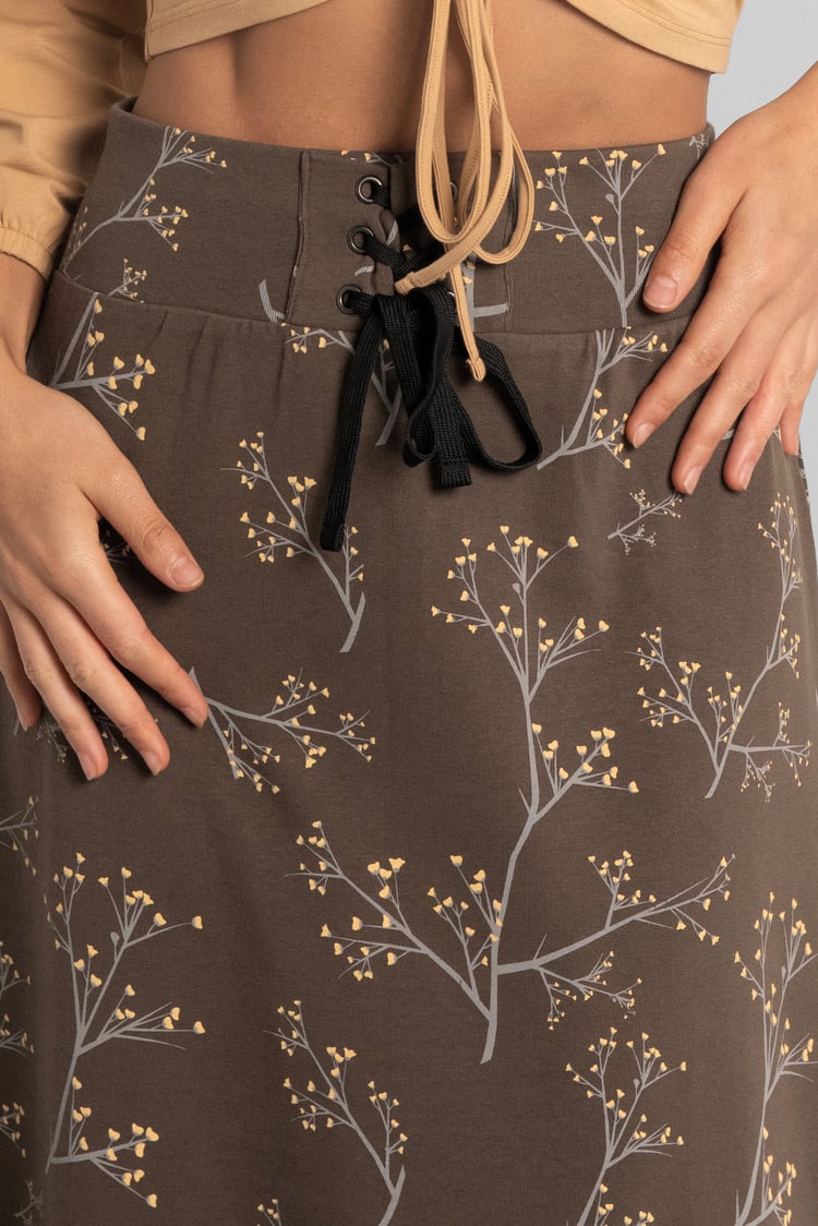 Women High Waist Lace Up A-Line Midi Skirt