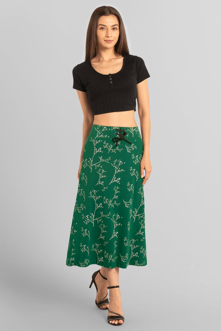Women High Waist Lace Up A-Line Midi Skirt