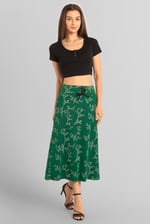 Women High Waist Lace Up A-Line Midi Skirt