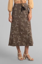 Women High Waist Lace Up A-Line Midi Skirt