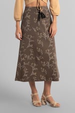 Women High Waist Lace Up A-Line Midi Skirt