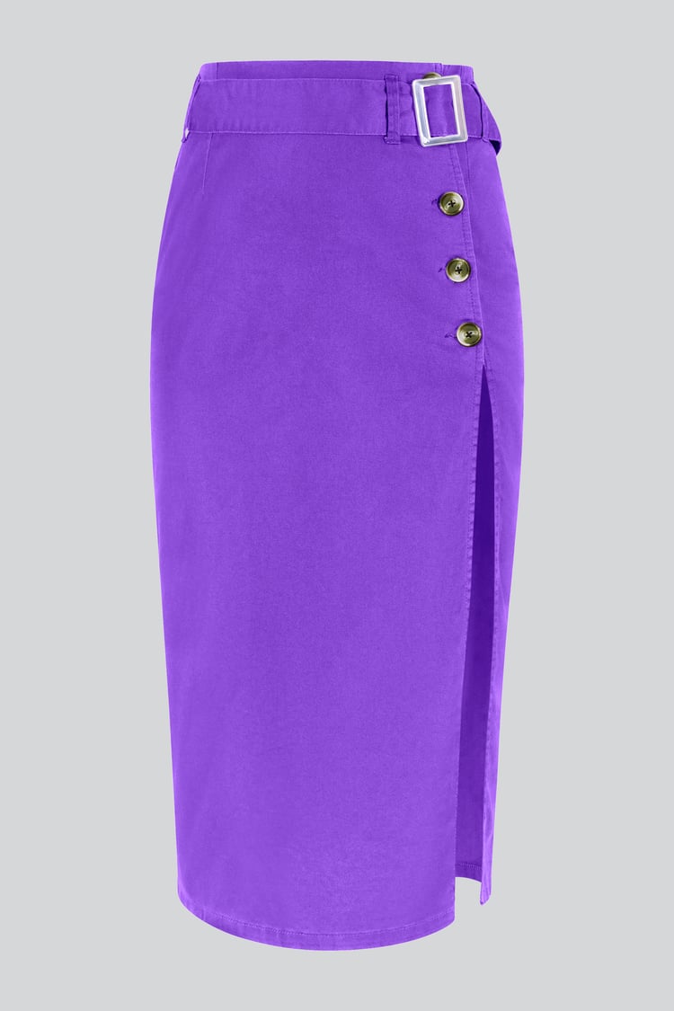 Button Detail Midaxi Skirt with Buckle Belt