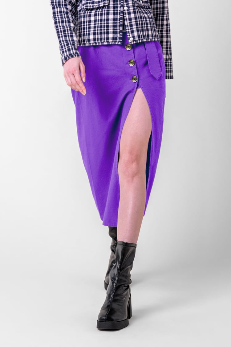 Button Detail Midaxi Skirt with Buckle Belt