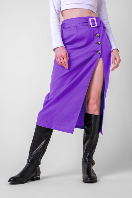 Navy Button Detail Midaxi Skirt with Buckle Belt