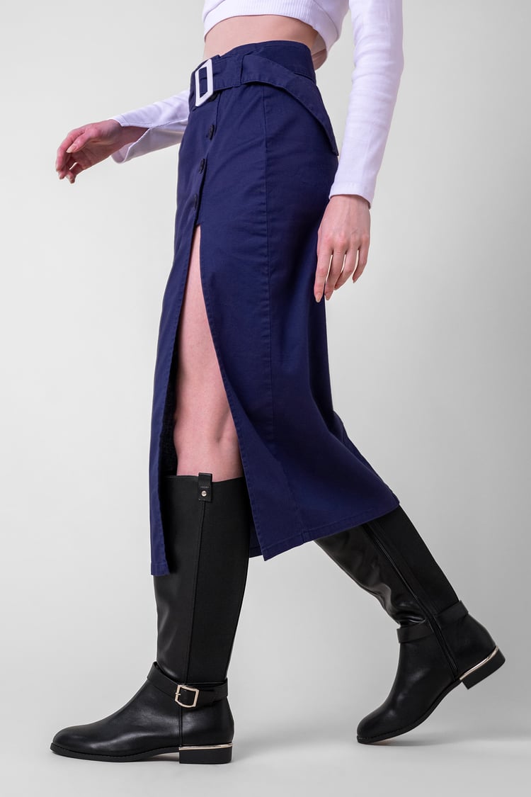 Button Detail Midaxi Skirt with Buckle Belt