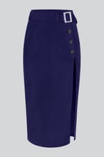 Button Detail Midaxi Skirt with Buckle Belt