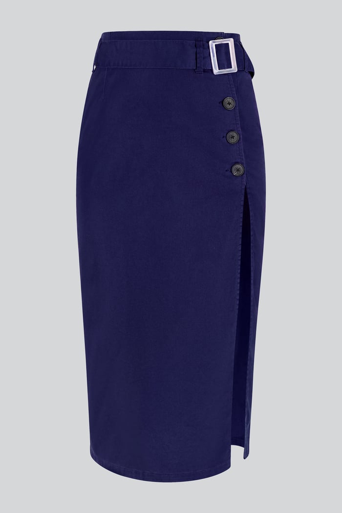 Button Detail Midaxi Skirt with Buckle Belt