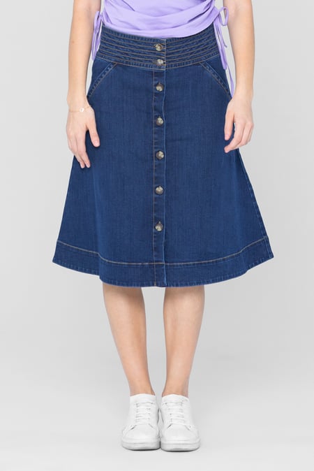 Deep Blue A-Line Midi Skirt
