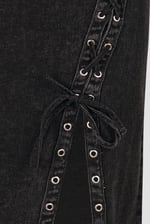 Black Denim Skirt With Asymmetric Lace Up Details