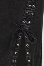 Black Denim Skirt With Asymmetric Lace Up Details