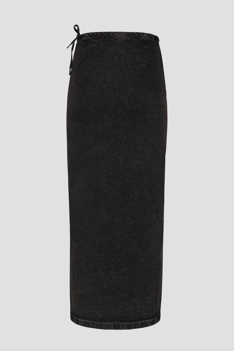 Black Denim Skirt With Asymmetric Lace Up Details