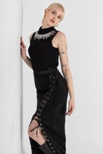 Black Denim Skirt With Asymmetric Lace Up Details