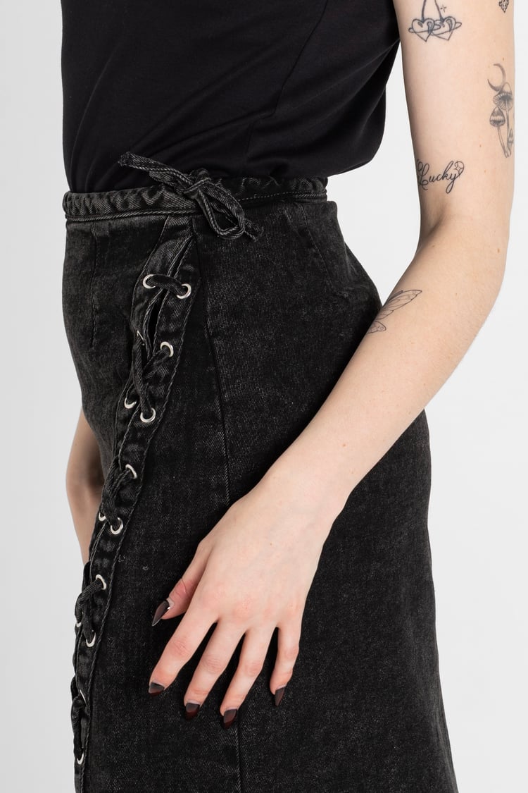 Black Denim Skirt With Asymmetric Lace Up Details