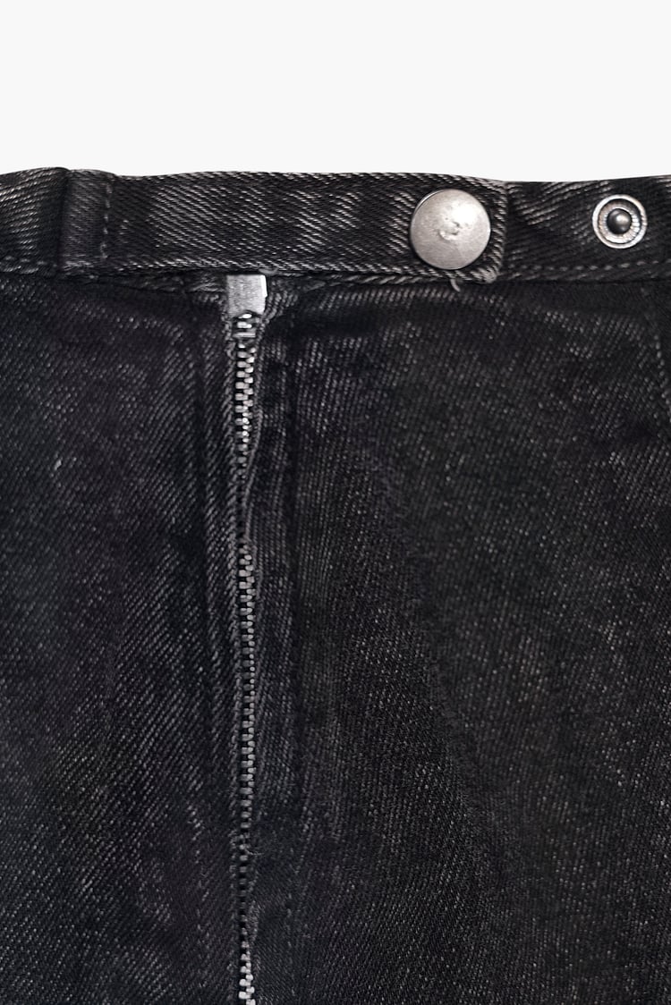 Black Denim Skirt With Asymmetric Lace Up Details