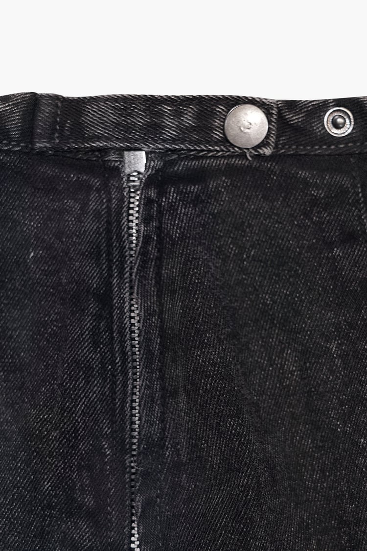 Black Denim Skirt With Asymmetric Lace Up Details