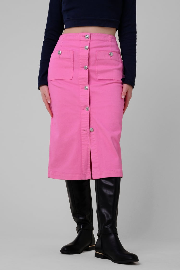 Coloured Denim Midi Skirt