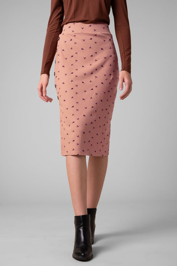 Side Button Split Ribbed Skirt