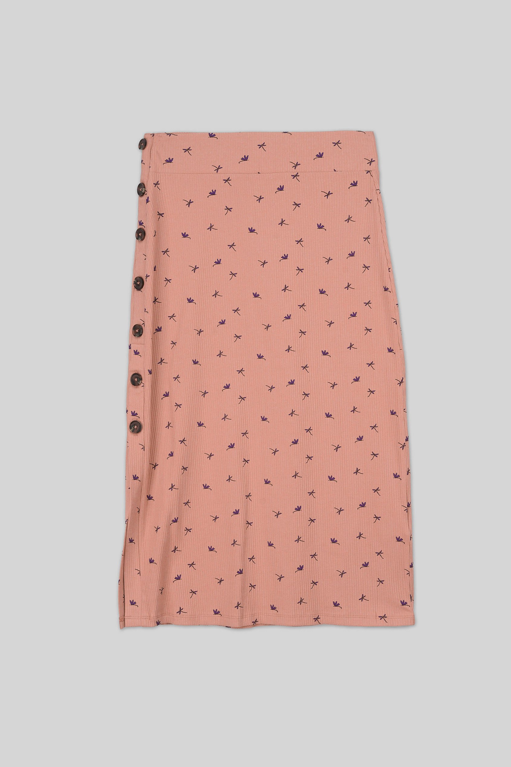 Side Button Split Ribbed Skirt