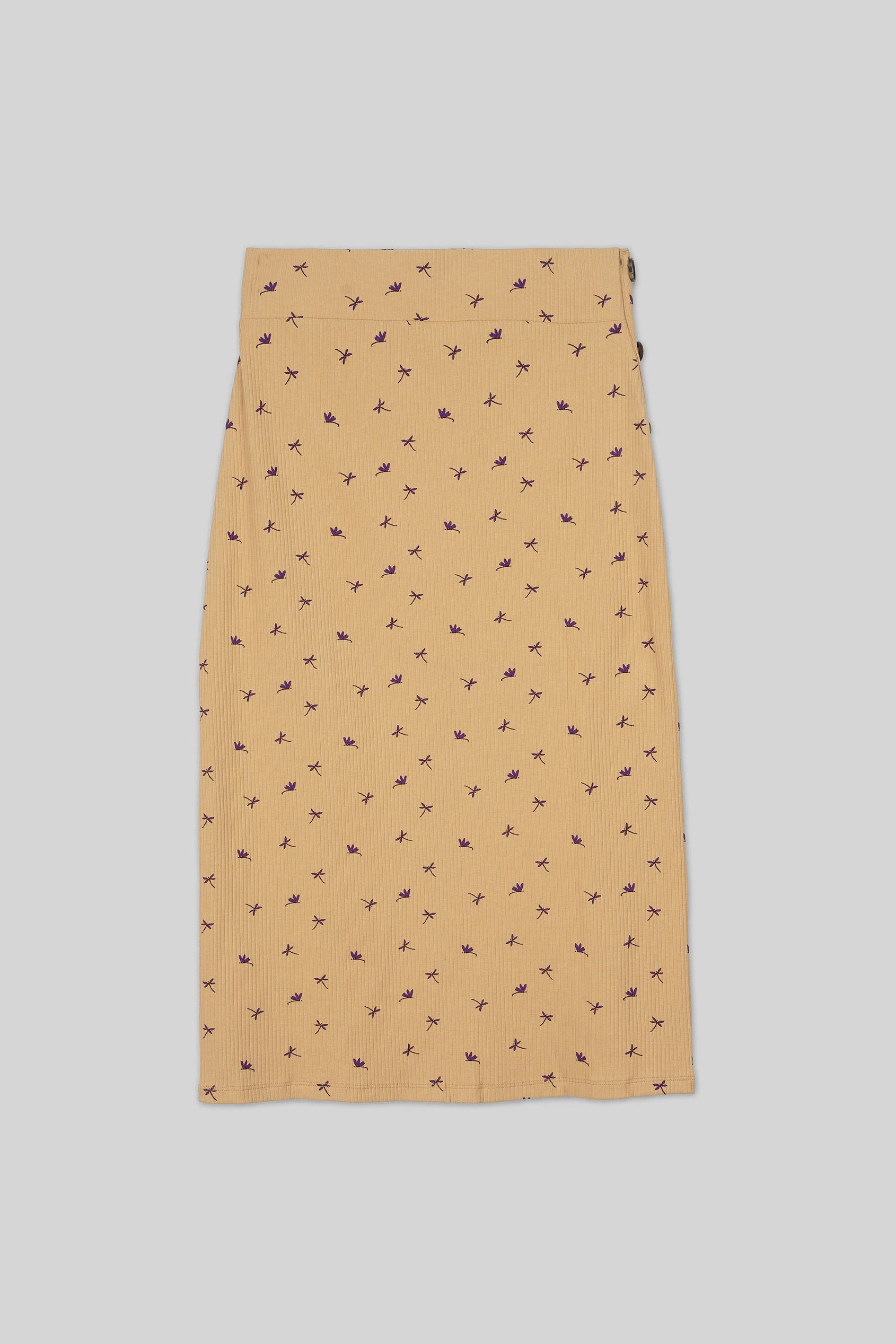 Side Button Split Ribbed Skirt