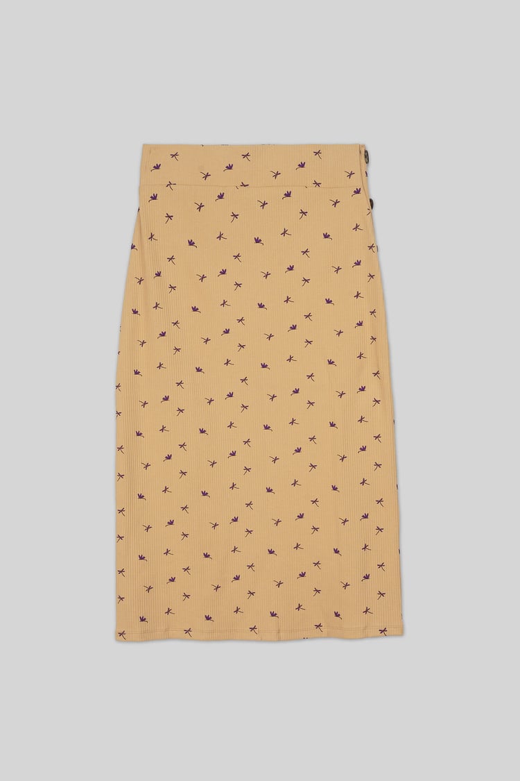 Side Button Split Ribbed Skirt