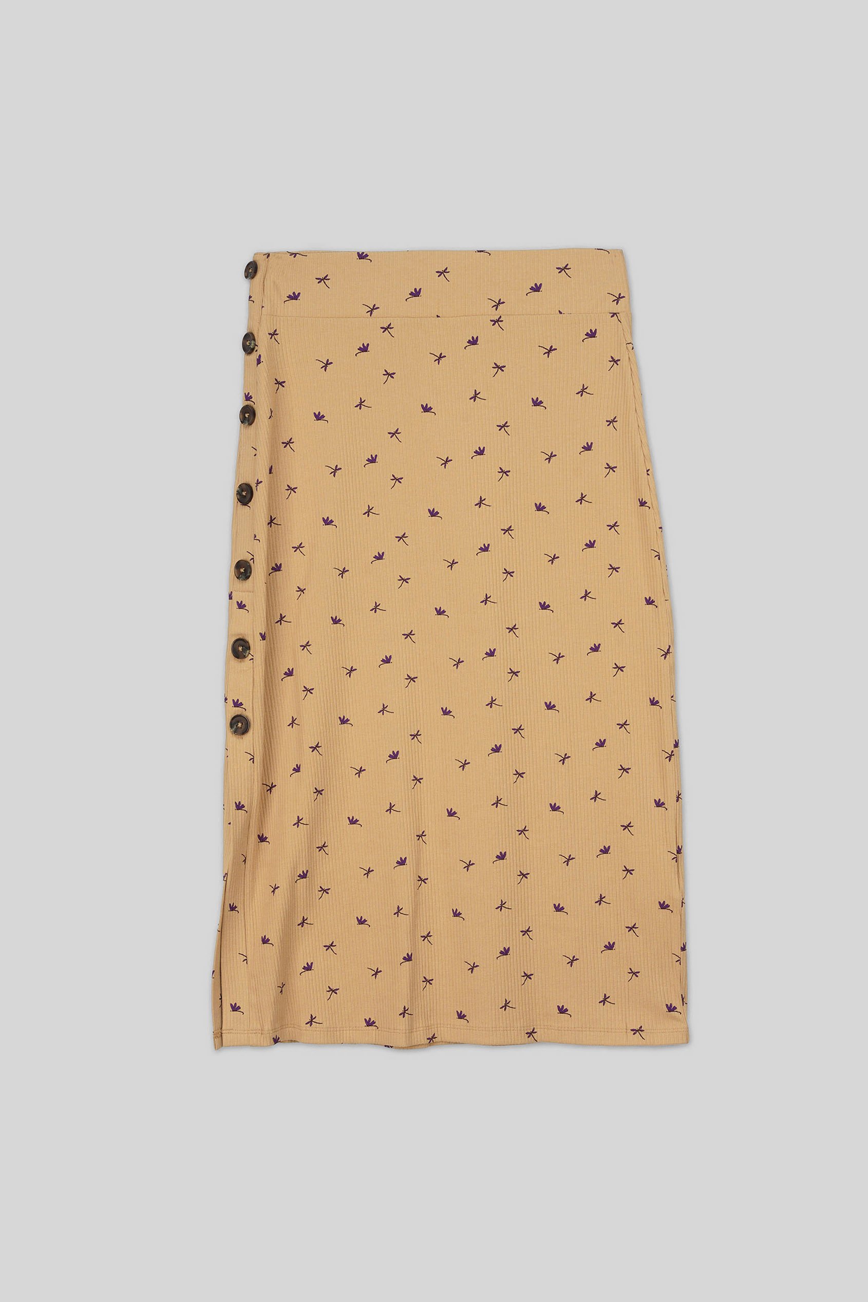 Side Button Split Ribbed Skirt