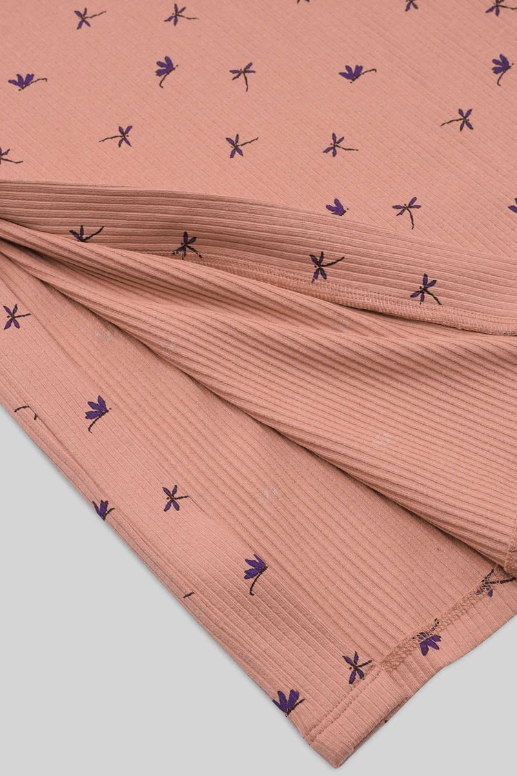 Side Button Split Ribbed Skirt