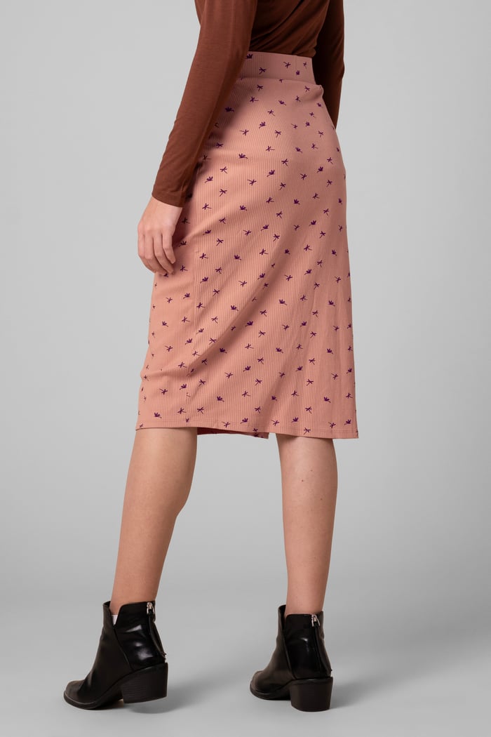 Side Button Split Ribbed Skirt